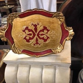 SMALL RED AND GREEN FLORENTINE TRAY interior room decor