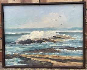SMALL SEASCAPE OIL PAINTING SIGNED KOEHLER classic mural painting