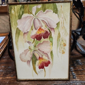 SMALL SIGNED FLORAL WATERCOLOR classic mural painting