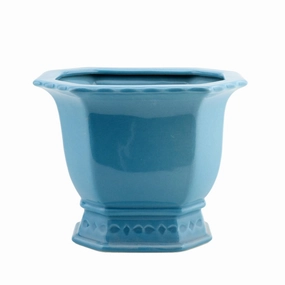 Small Sky Blue Porcelain Octagonal Footed Planter home display ornament