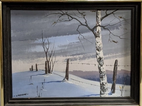 SMALL SNOW FIELD OIL PAINTING BY LINDSAY classic mural painting