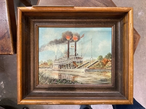 SMALL STEAMBOAT PAINTING BY MARCELLA  PACKARD classic mural painting