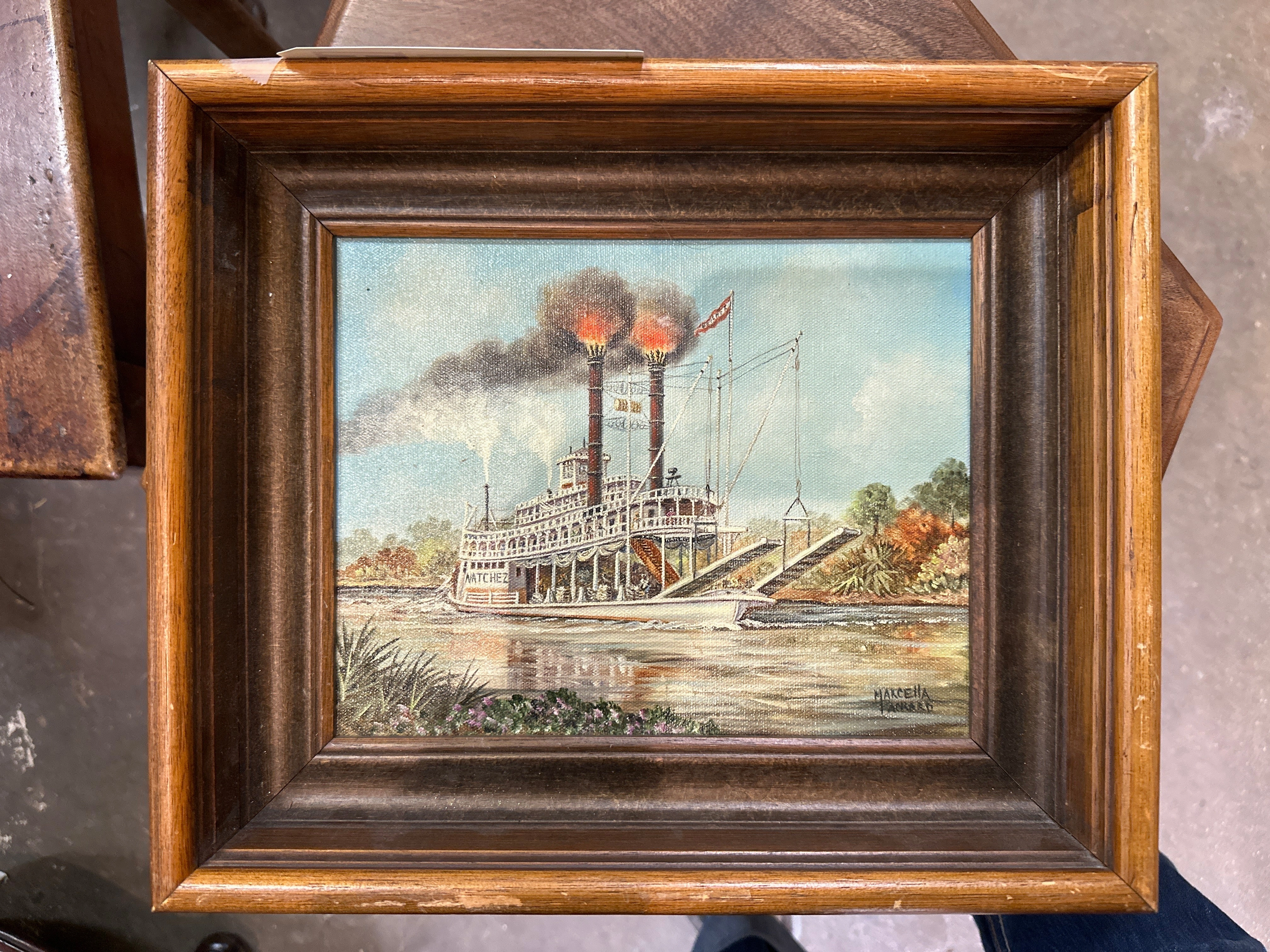 SMALL STEAMBOAT PAINTING BY MARCELLA  PACKARD classic mural painting