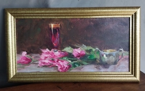 SMALL STILL LIFE OIL PAINTING WITH ROSES classic mural painting
