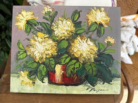 SMALL UNFRAMED IMPASTO OIL PAINTING OF FLOWERS BY VARGUS classic mural painting