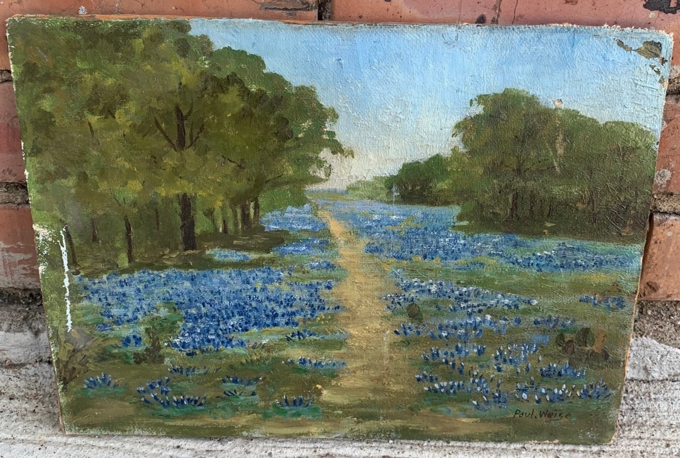 SMALL UNFRAMED PAUL WEIGE BLUEBONNET IMPASTO PAINTING classic mural painting
