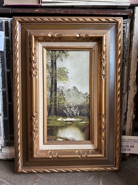 SMALL VERTICAL FRAMED OIL PAINTING OF TREES-SIGNED classic mural painting