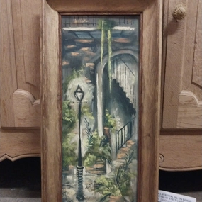 SMALL VERTICAL OIL ON BOARD PAINTING OF STEET LIGHT classic mural painting