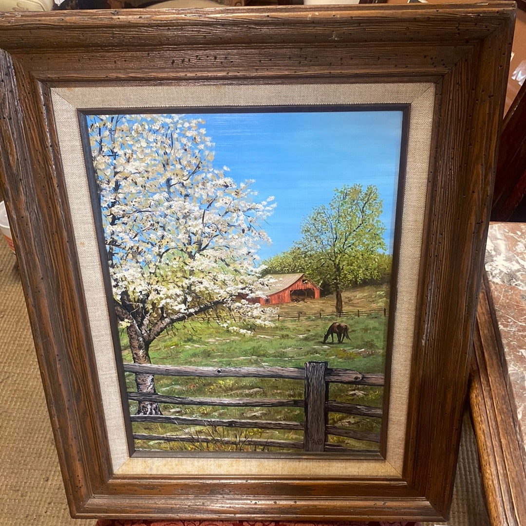 SMALL VERTICAL OIL PAINTING ON BOARD "B.HERD SPRINGTIME 1975 classic mural painting