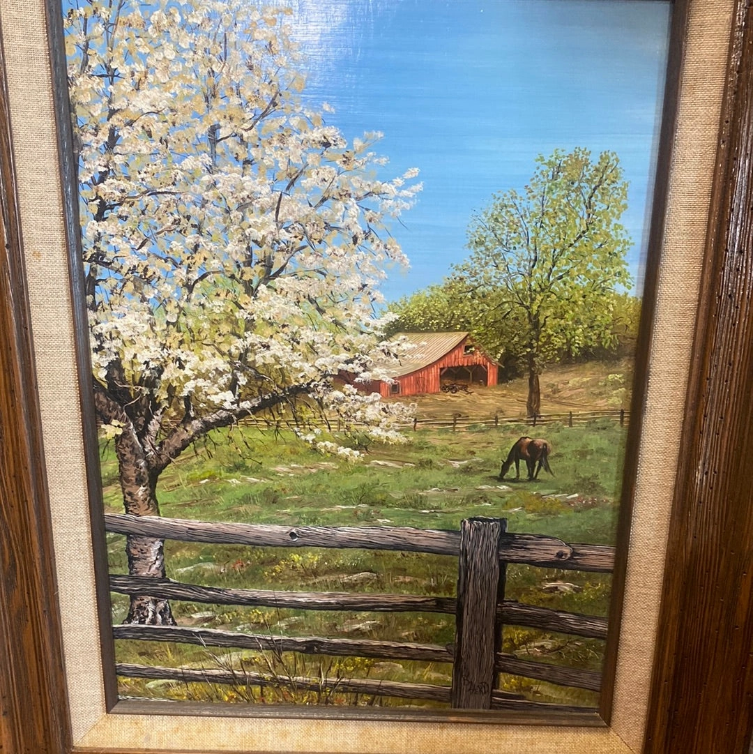 SMALL VERTICAL OIL PAINTING ON BOARD "B.HERD SPRINGTIME 1975