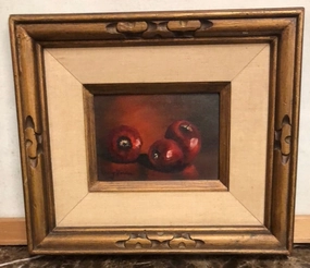 SMALL VINTAGE FRAMED OIL PAINTING OF APPLES interior room decor