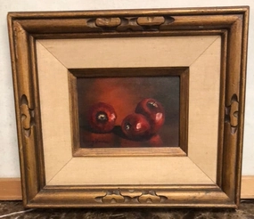 SMALL VINTAGE FRAMED OIL PAINTING OF APPLES classic mural painting