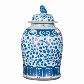 Small Vintage Porcelain Temple Jar Curly Vine Flower Motif home display ornament