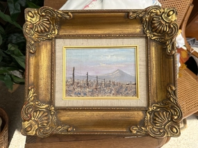 SMALL WELL FRAMED LANDSCAPE OIL PAINTING WITH FENCE LINE SIGNED JACK THRELKELD TEXAS ARTIST classic mural painting