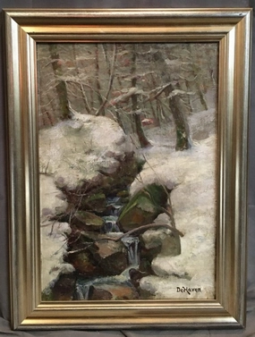 SNOWY CREEK LANSCAPE OIL PAINTING BY DEHAVEN classic mural painting
