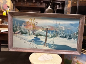 SNOWY STREAM PAINTING WITH OAK FRAME classic mural painting