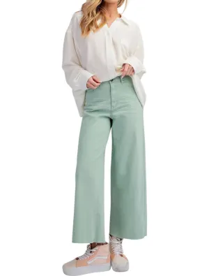 Weiche Stretch-Hochwaist-Hosen in Minz-Salbei