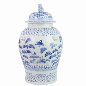 Soft Blue Village Scene Jar home display ornament