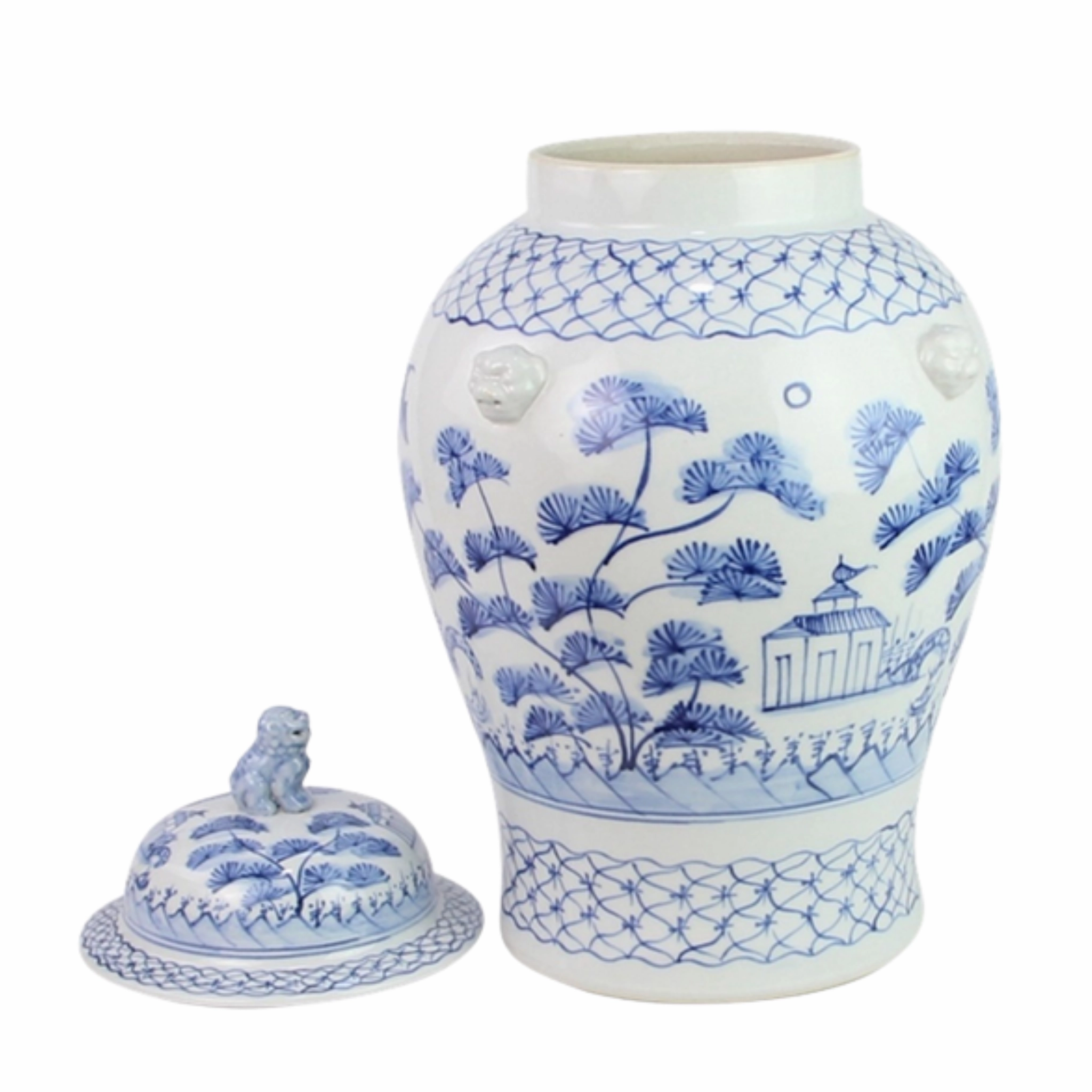 Soft Blue Village Scene Jar