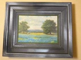 SOLD!!!  ONLINE! FRAMED TEXAS BLUE BONNET OIL PAINTING SIGNED g.k classic mural painting