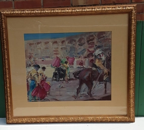 SPANISH BULL FIGHT OIL PAINTING FRAMED WITH GLASS classic mural painting