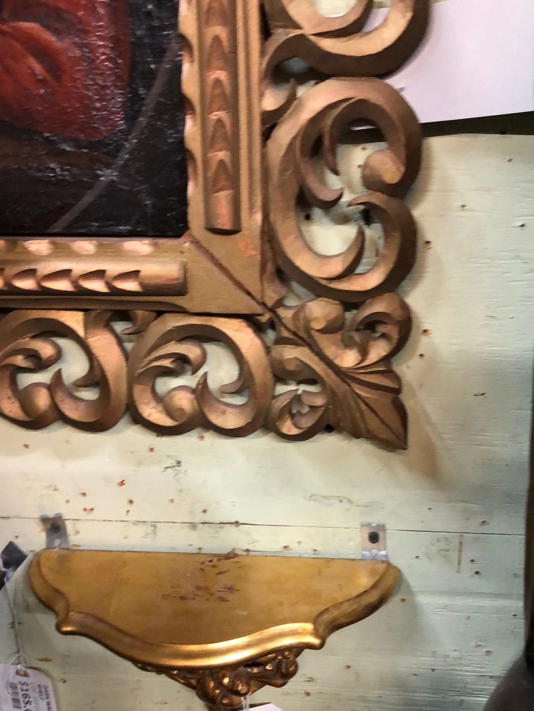 SPANISH COLONIAL SAINT OIL PAINTING WITH JESUS IN PIERCE CARVED FRAME