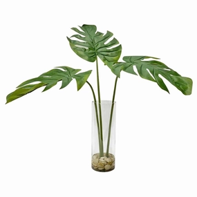 Split Leaf Palm Trio with Glass Vase home display ornament