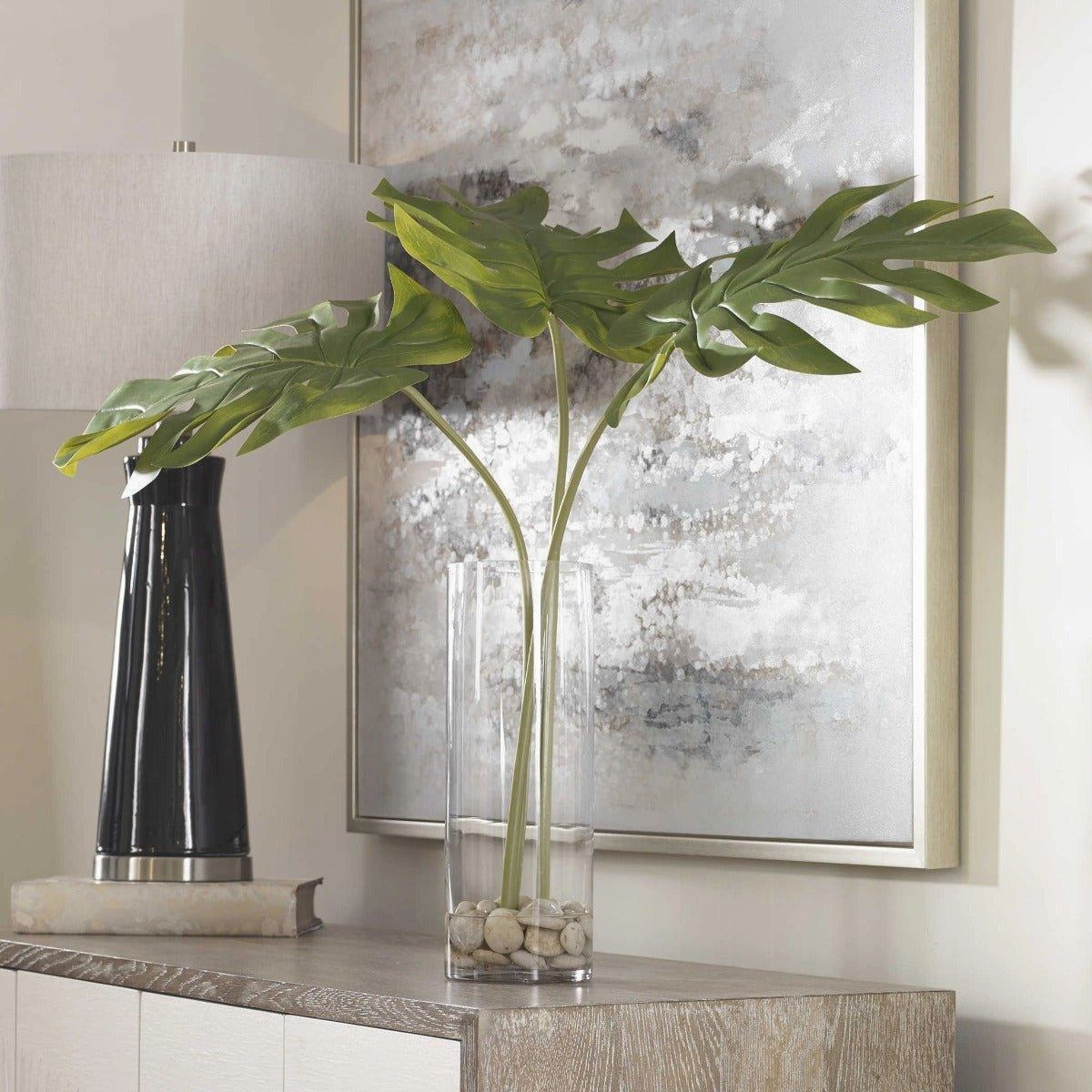 Split Leaf Palm Trio with Glass Vase