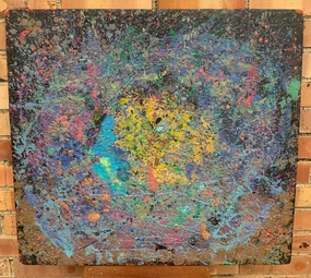 SQUARE ABSTRACT UNFRAMED PAINTING ON BOARD BY MARK KELCHER classic mural painting