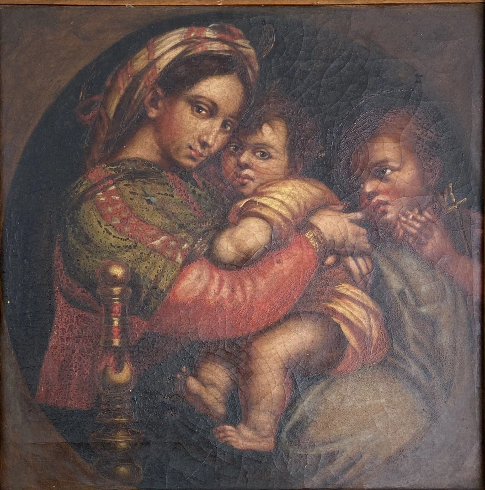 SQUARE FRAMED RELIGIOUS OIL PAINTING 1874 (AFTER RAPHAEL)