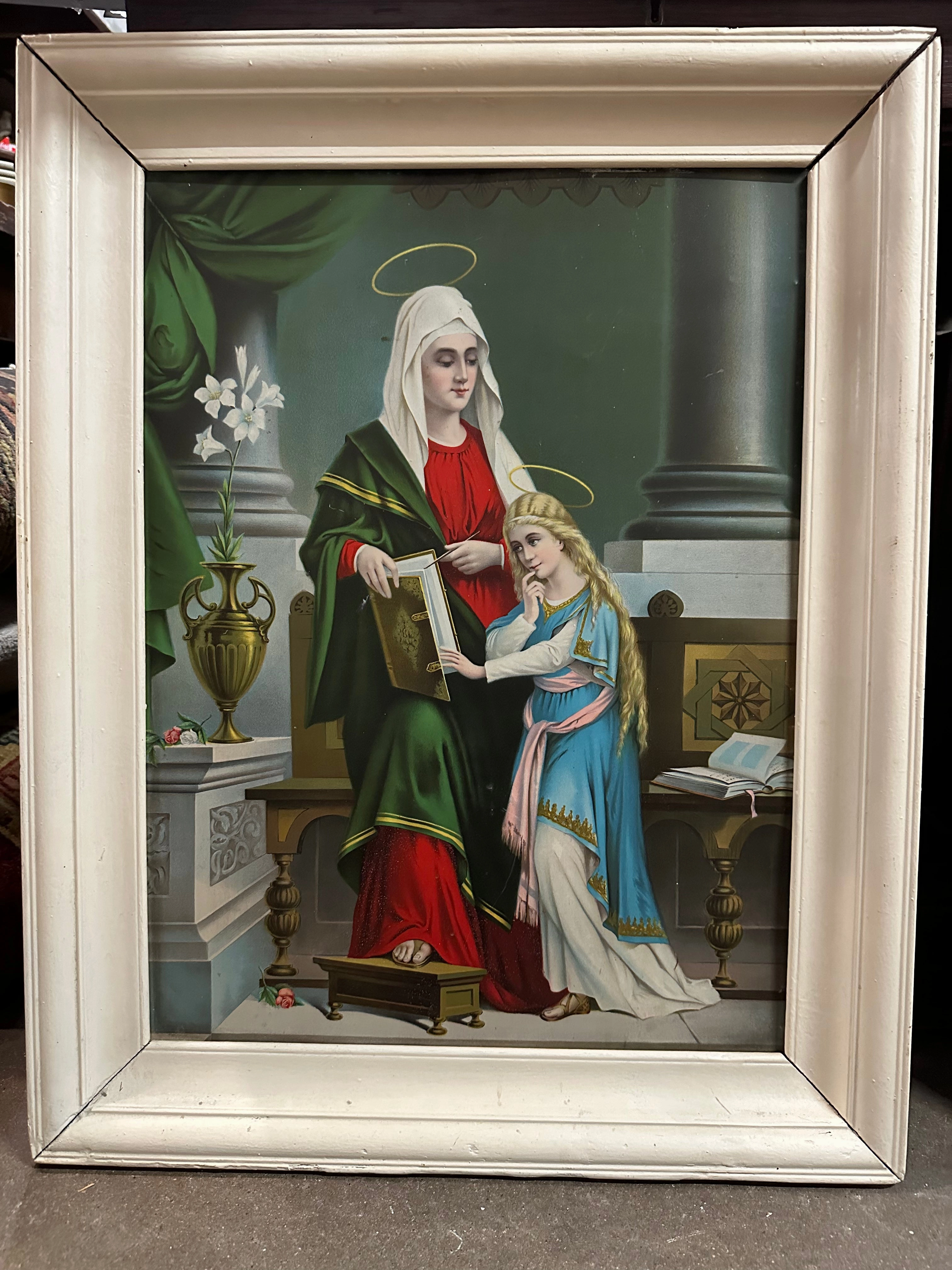 ST ANNE AND OUR LADY TEACHING OIL PAINTING ON BOARD classic mural painting