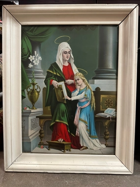 ST ANNE AND OUR LADY TEACHING OIL PAINTING ON BOARD classic mural painting