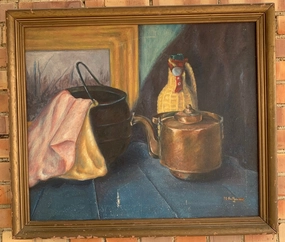 STILL LIFE OIL PAINTING - AS FOUND BY FORT WORTH ARTIST classic mural painting