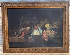 STILL LIFE OIL PAINTING OF FRUIT AND FOWL ON CANVAS classic mural painting