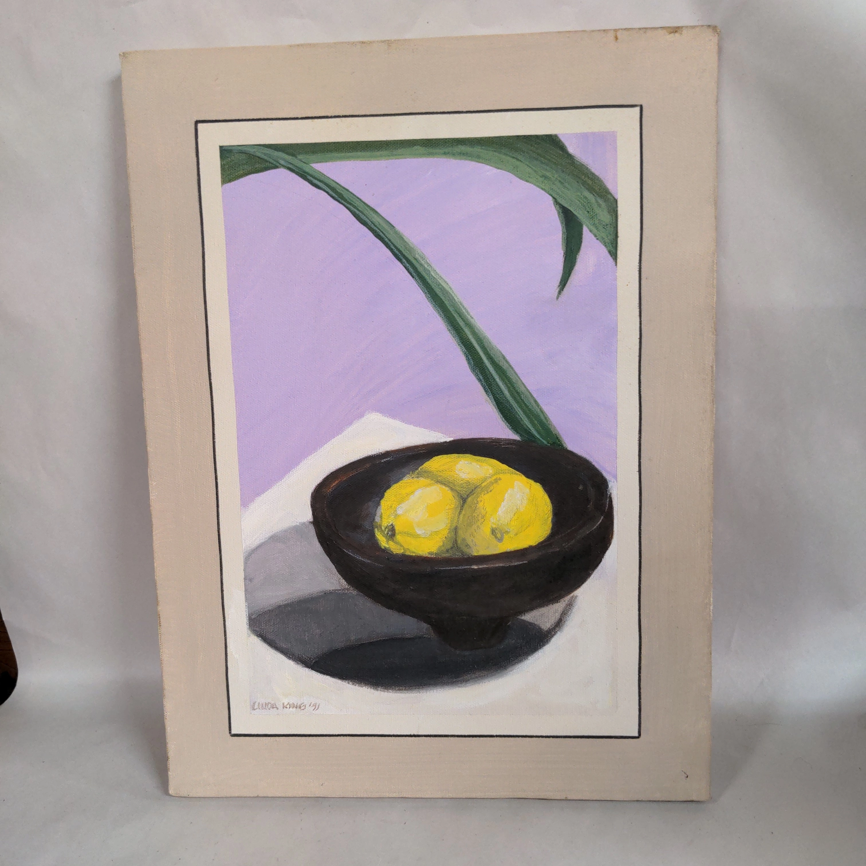 STILL LIFE OIL PAINTING OF LEMONS BY LINDA KING classic mural painting