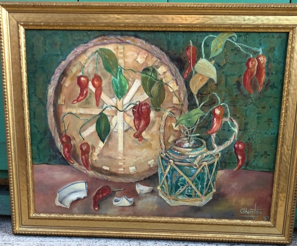 STILL LIFE OIL PAINTING OF PEPPERS classic mural painting