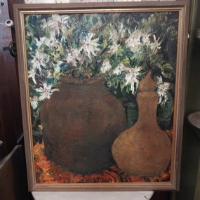 STILL LIFE OIL PAINTING WITH POTTERY VESSELS WITH WHITE LILIE BY DELLA VONA classic mural painting
