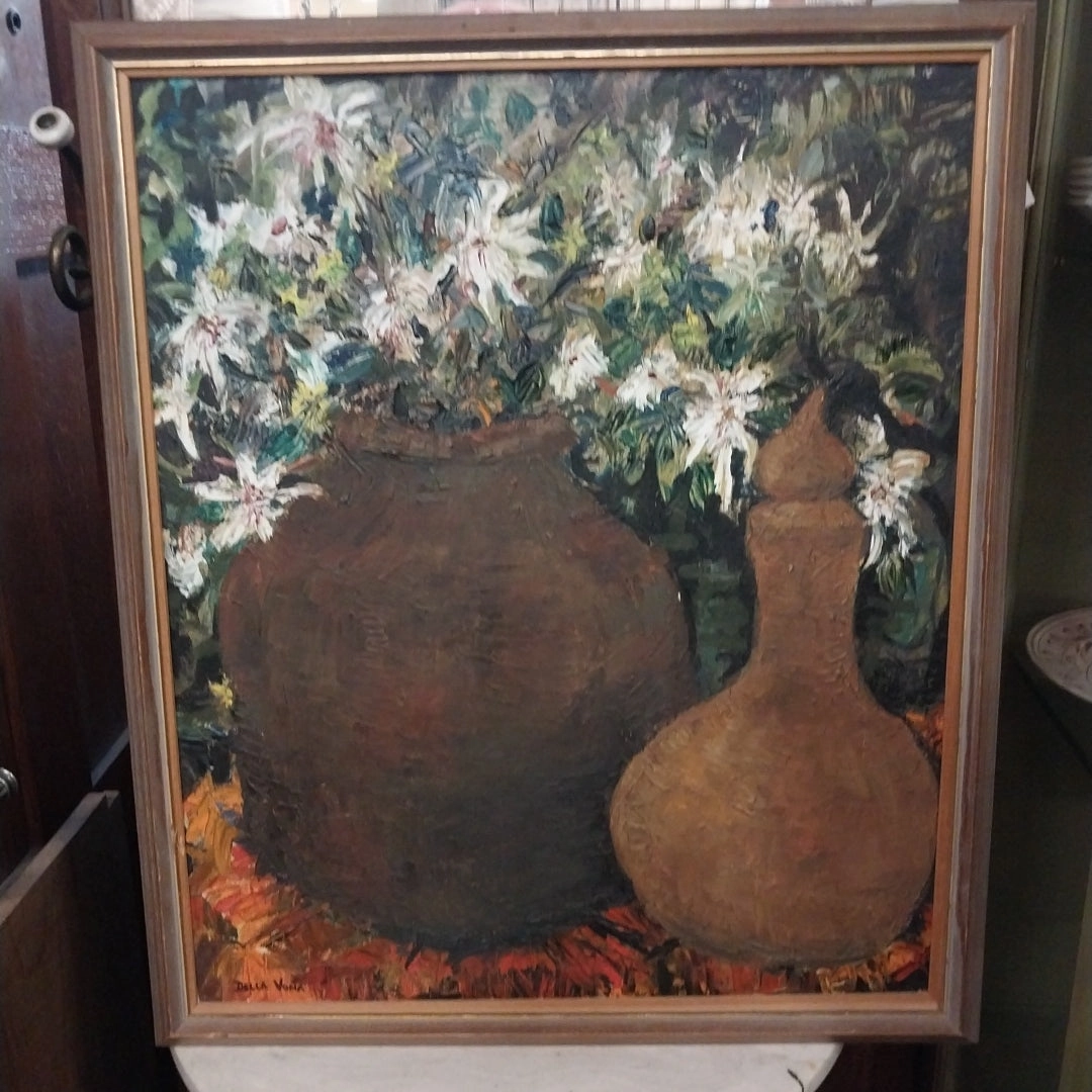 STILL LIFE OIL PAINTING WITH POTTERY VESSELS WITH WHITE LILIE BY DELLA VONA classic mural painting