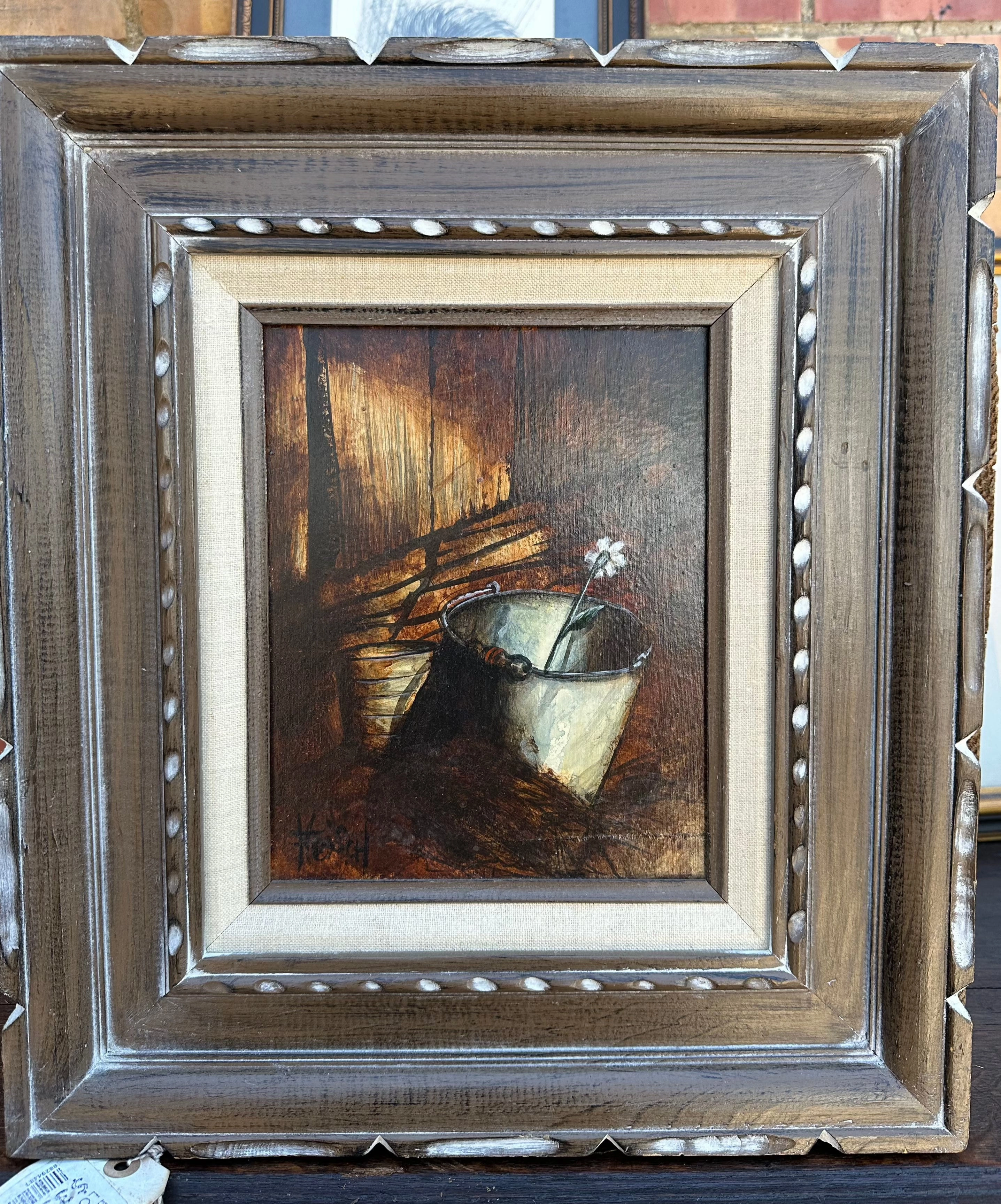 STILL LIFE PAINTING OF BUCKET WITH FLOWERS classic mural painting