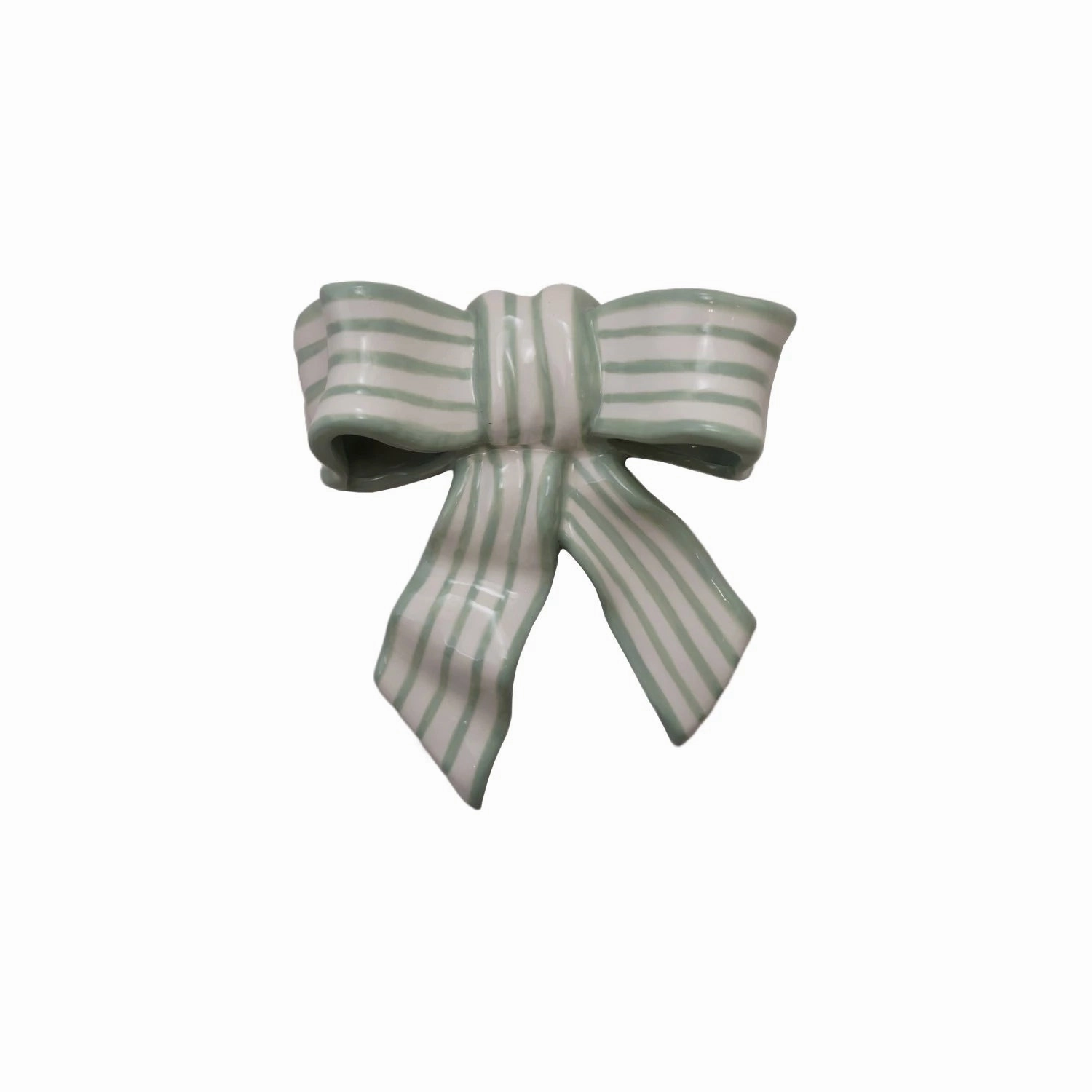Stoneware Striped Bow Dcor (Sits or Wall Hanging ) interior room decor