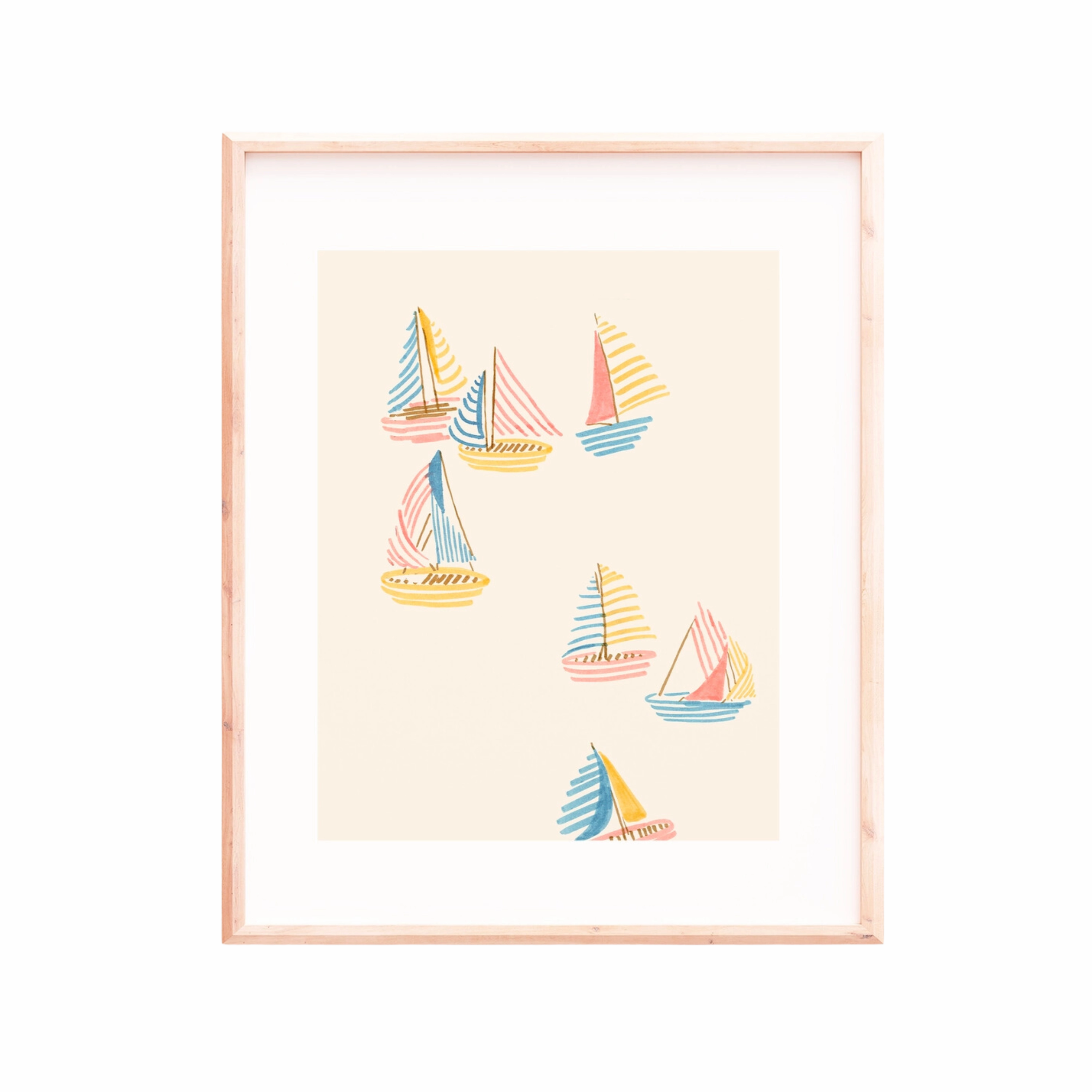 Striped Sailboats Art Print framed wall decor