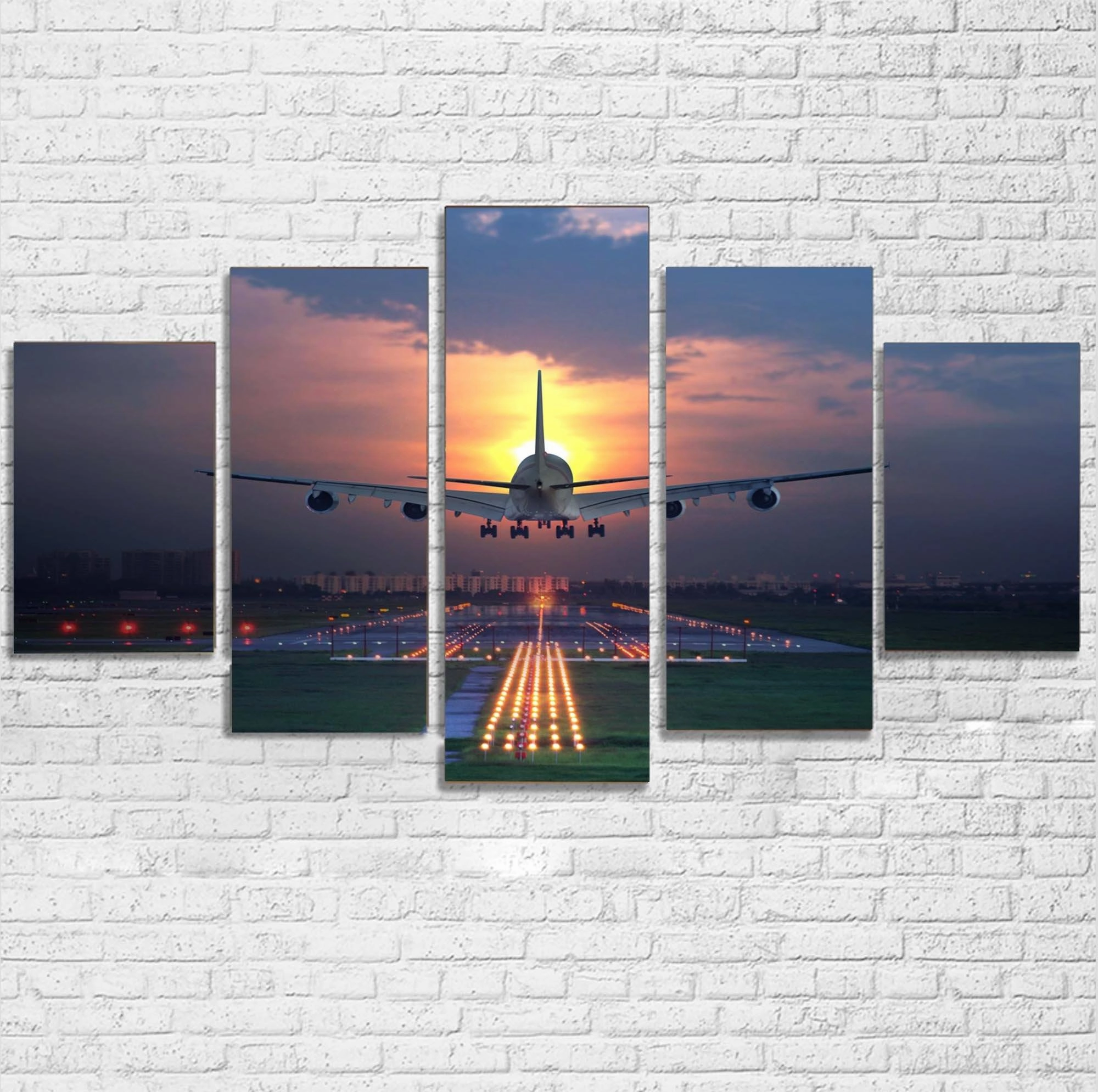 Super Boeing 747 Landing During Sunset Printed Multiple Canvas Poster canvas mural art