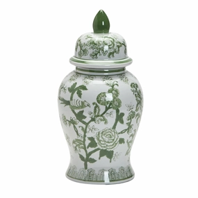 Suzhou 18" Green and White Covered Temple Jar home display ornament