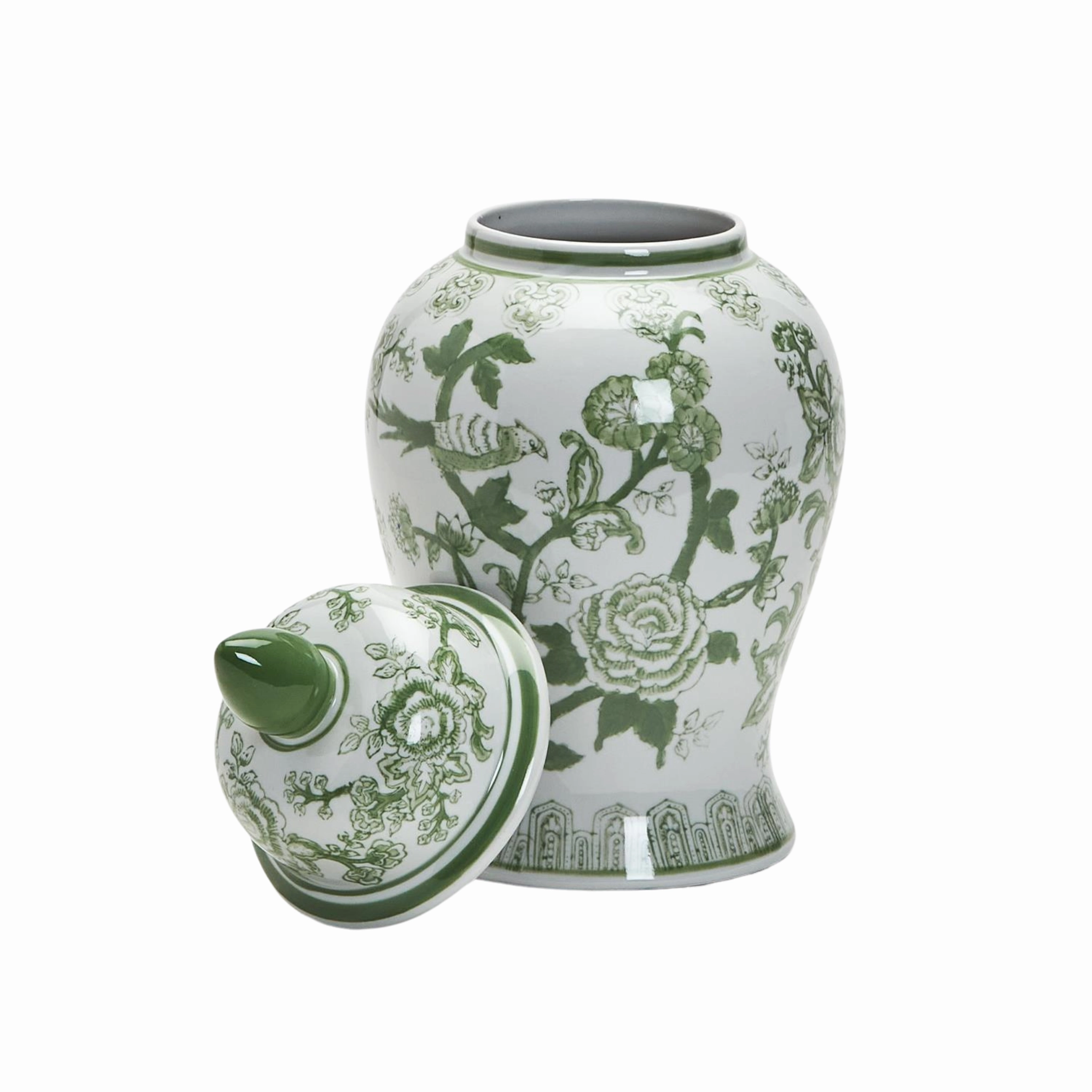 Suzhou 18" Green and White Covered Temple Jar