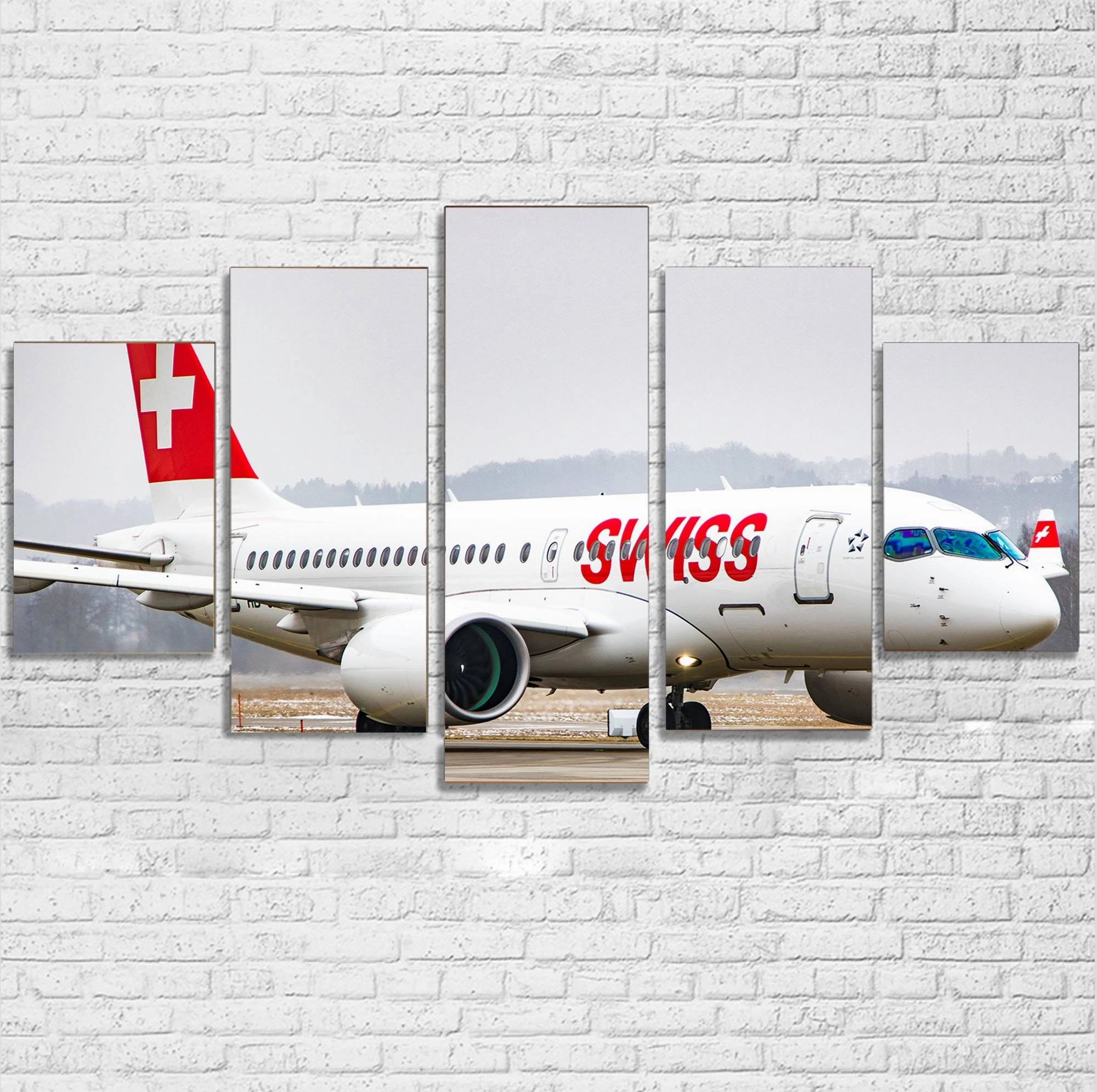 Swiss Airlines Bombardier CS100 Printed Multiple Canvas Poster canvas mural art