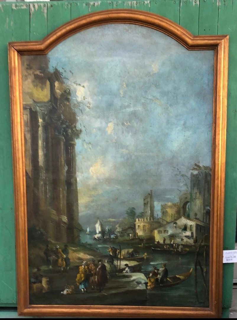 TALL ARCHED FRAME LANDSCAPE OF VENICE OIL PAINTING ON CANVAS classic mural painting