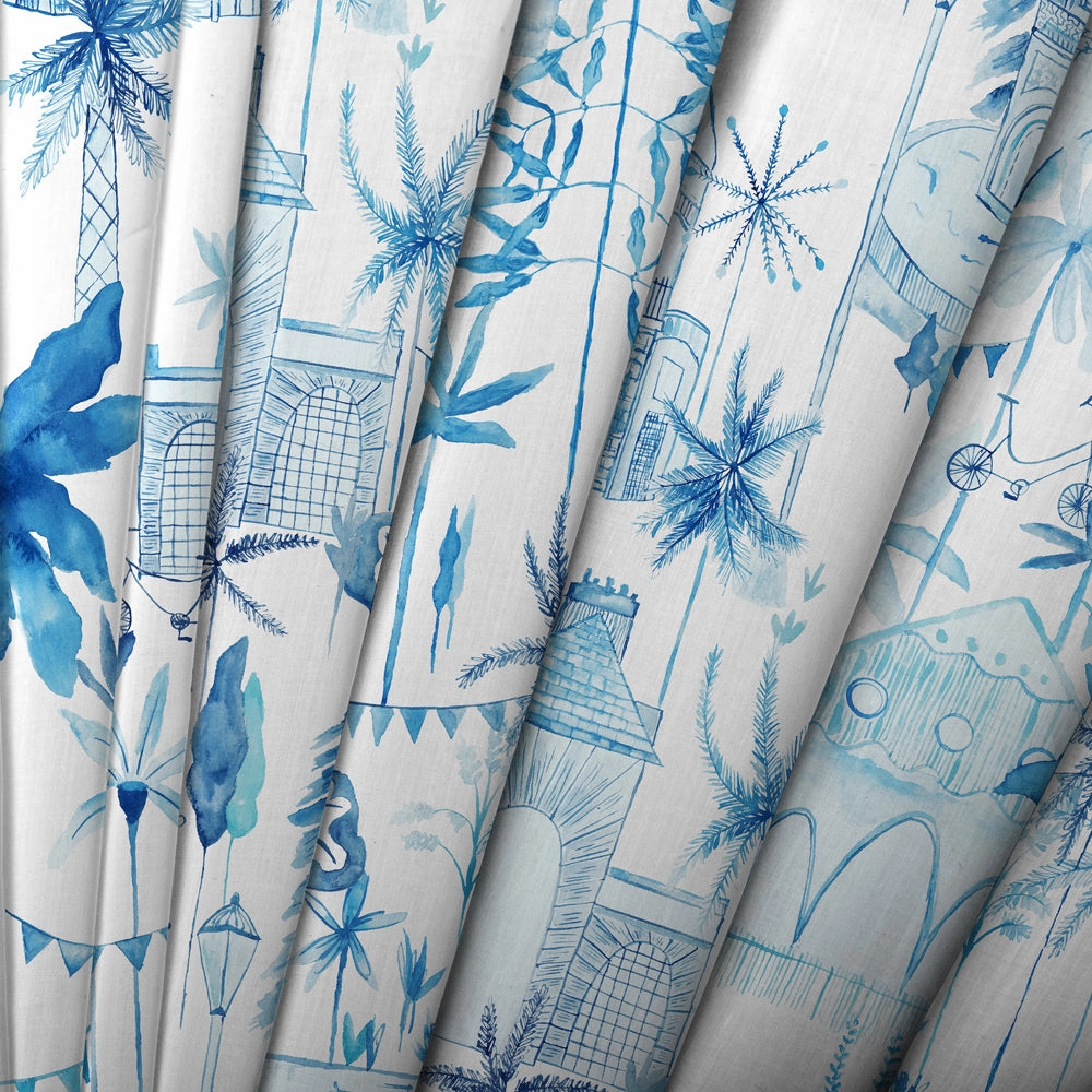 Tellaro Printed Cotton Fabric (By The Metre) Cobalt