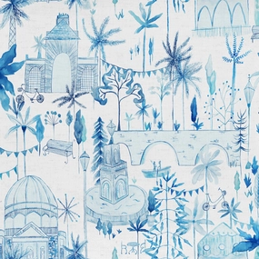 Tellaro Printed Cotton Fabric (By The Metre) Cobalt elegant table cloth  