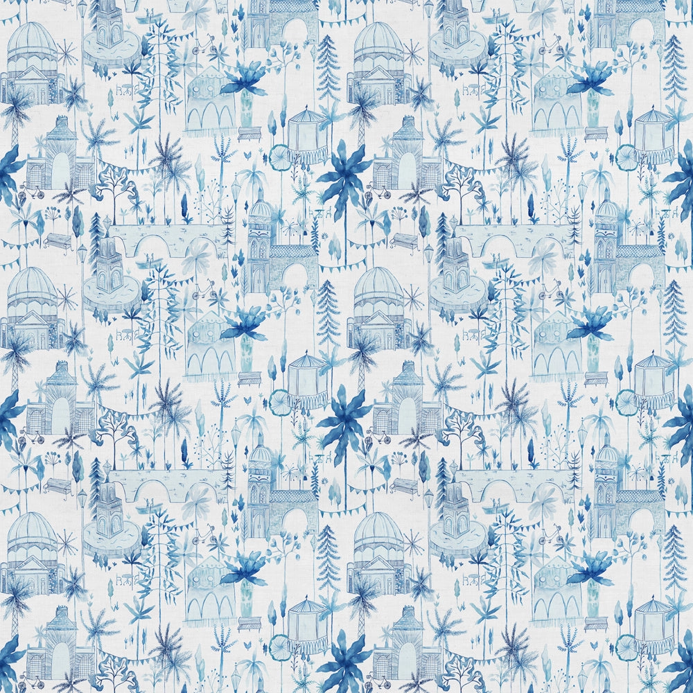 Tellaro Printed Cotton Fabric (By The Metre) Cobalt