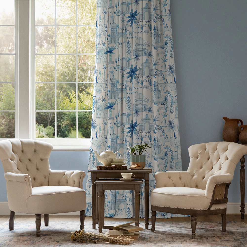 Tellaro Printed Cotton Fabric (By The Metre) Cobalt